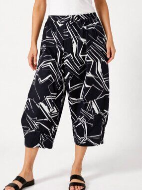 Chalet et Ceci Abstract Print Cropped Wide Leg Pants Black White Pull-On Sz M